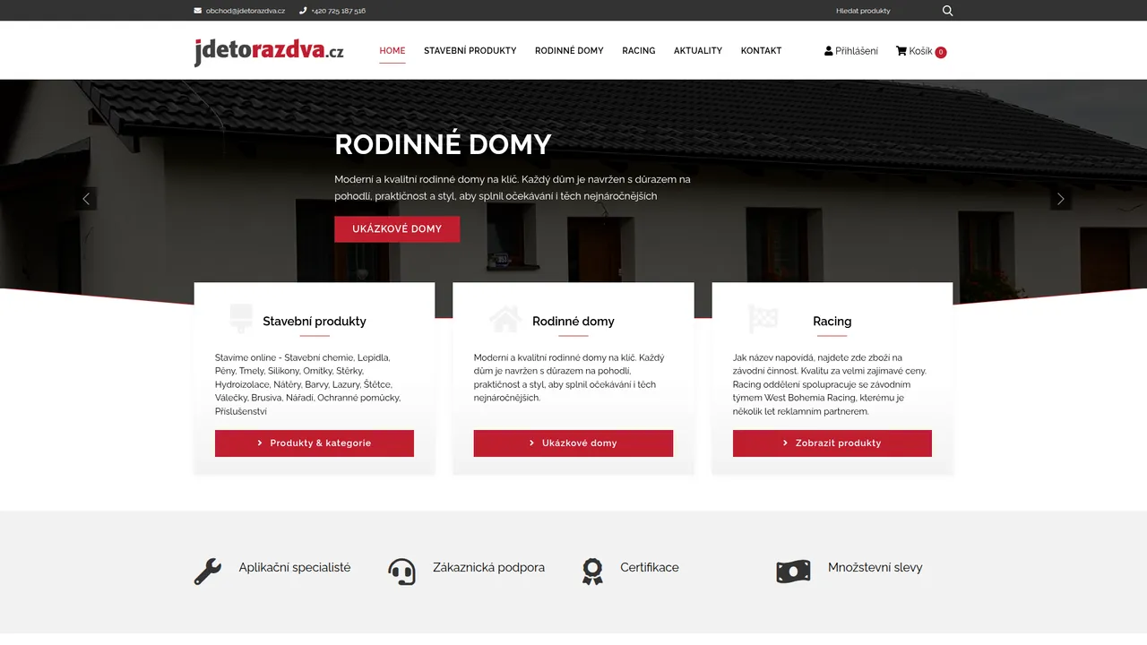 Úvodní stránka Jdetorazdva se sliderem Stavební produkty a dlaždicemi Stavební produkty, Rodinné domy a Racing