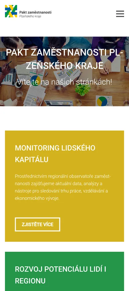 Úvodní stránka webu Paktu zaměstnanosti na mobilu