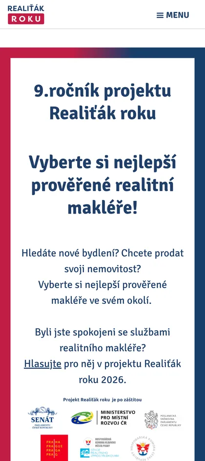 Úvodní stránka Realiťáka roku na mobilu