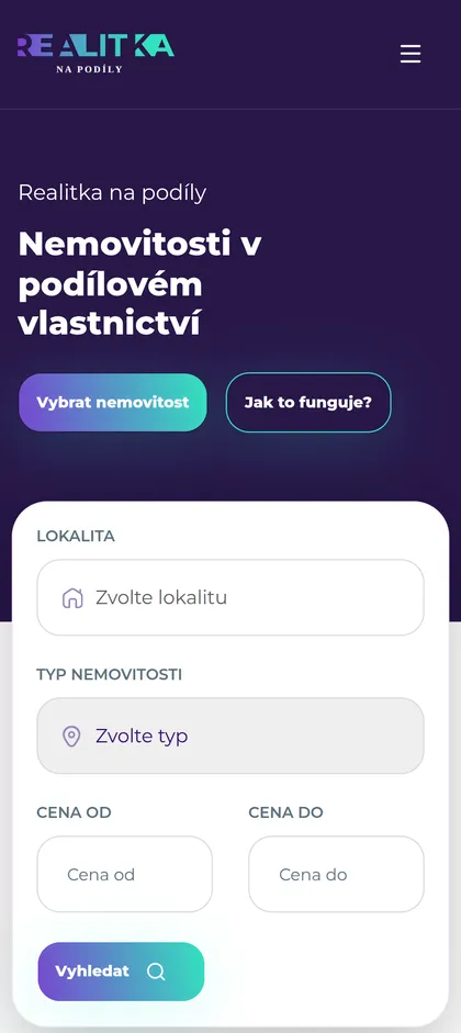 Úvodní stránka Realitky na podíly na mobilu